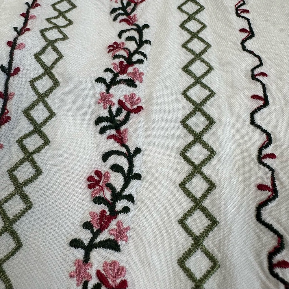 Vintage Gina Peters Medium White Blouse Embroidered Floral Boho Peasant Top - Picture 4 of 6